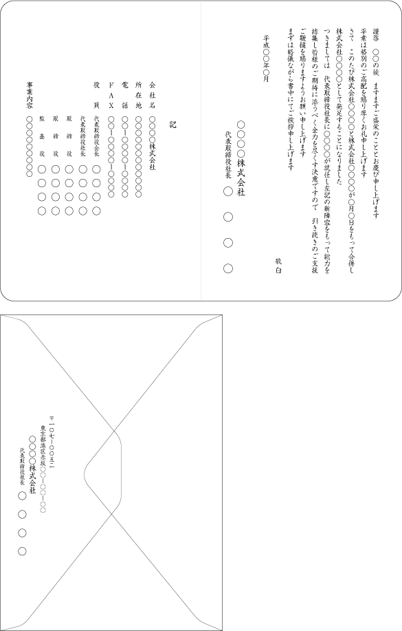 合併挨拶状イメージ2 挨拶状の一心社印刷所